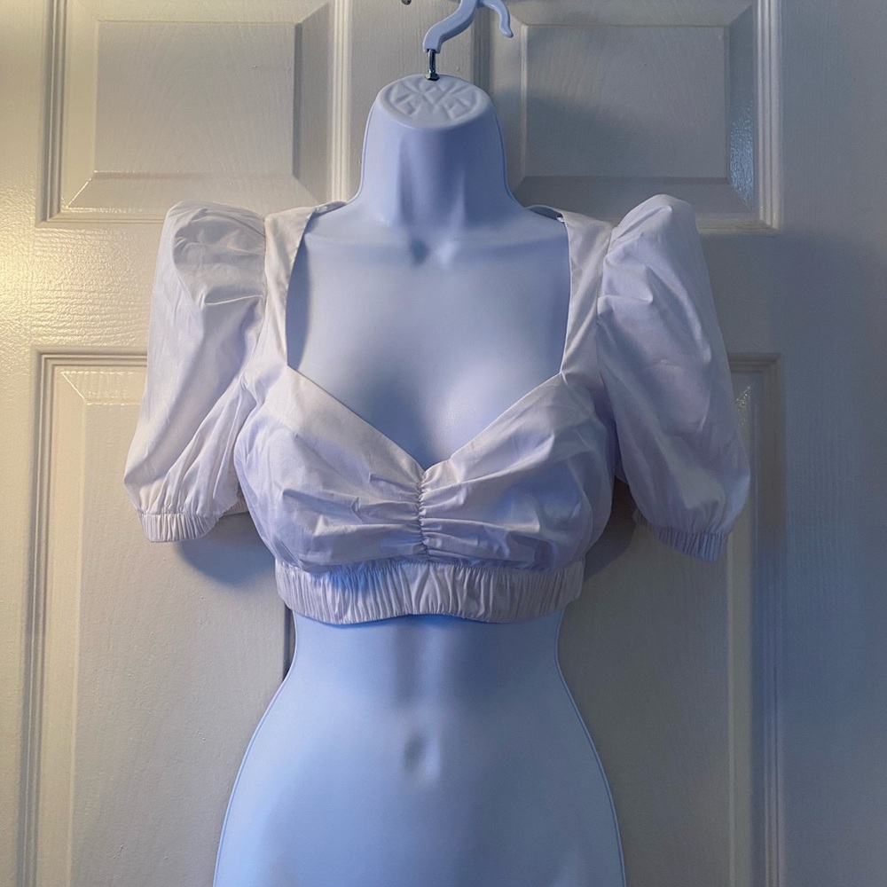 NWT Zara white crop top puffy sleeves XS
